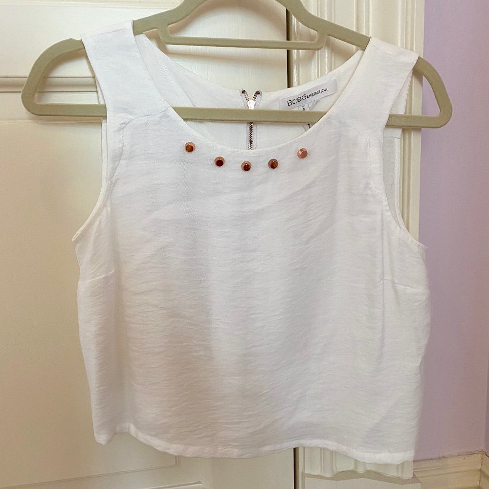 BCBGeneration Cutout Crop Top with Rose Gold